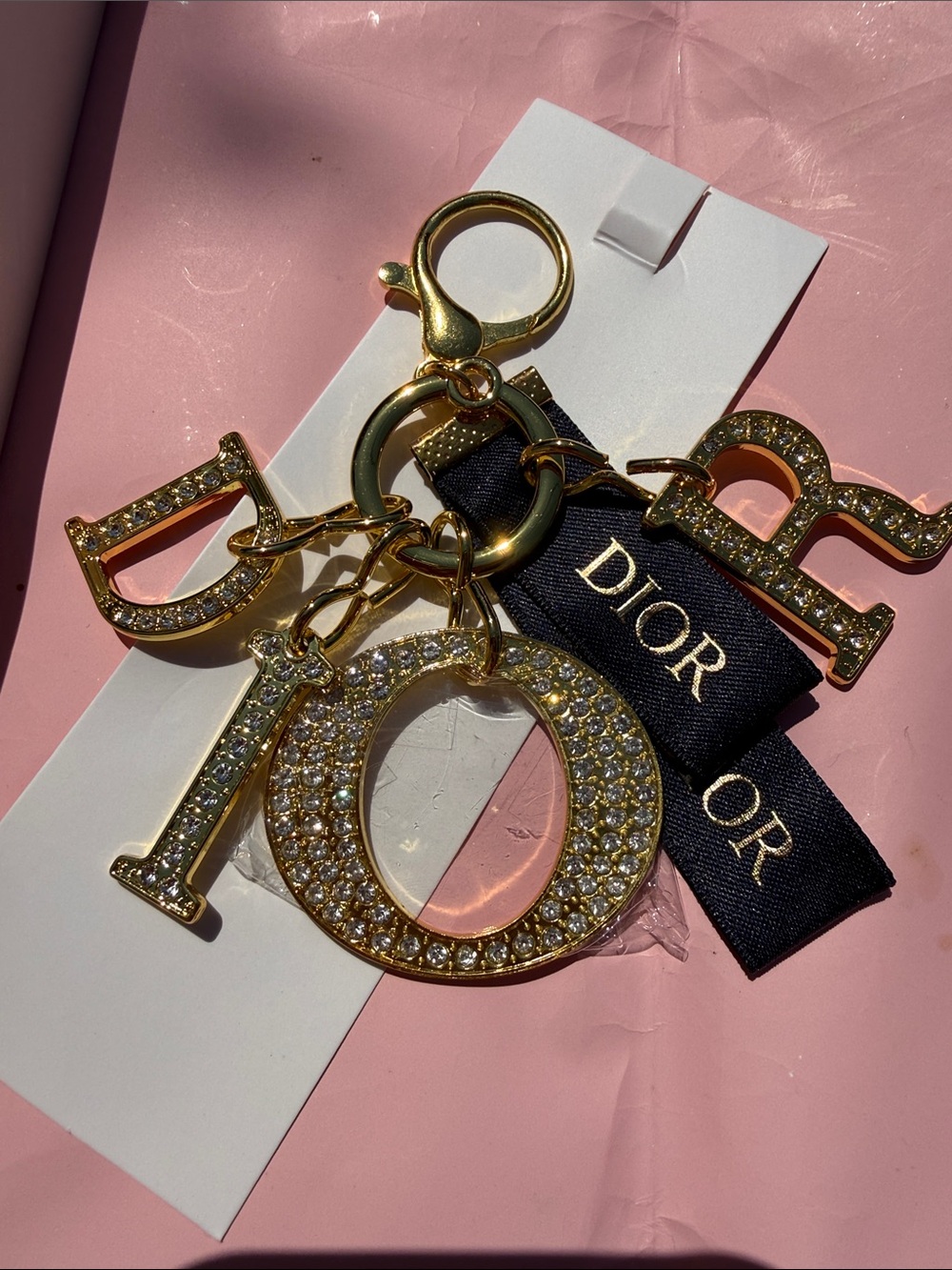 DIOR Gold and Black Crystal 'D I O R' Keychain Charm AMAZING New in box - Picture 4 of 5